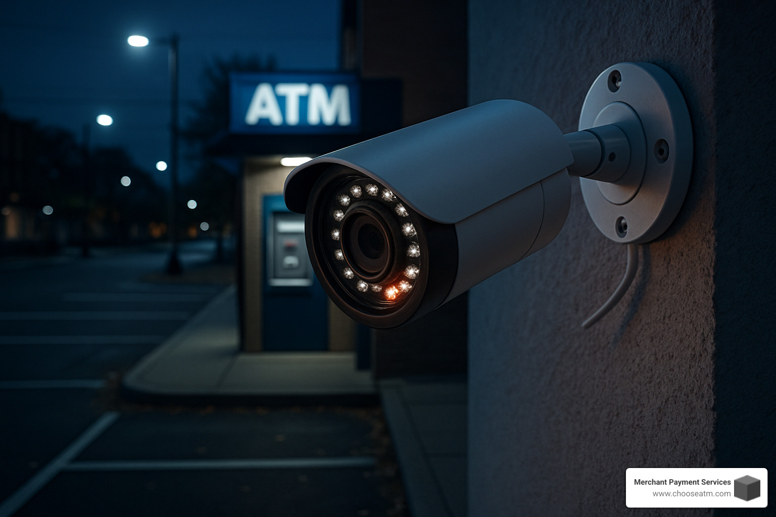 Exterior bullet camera showing proper angle for perimeter monitoring - atm machine camera