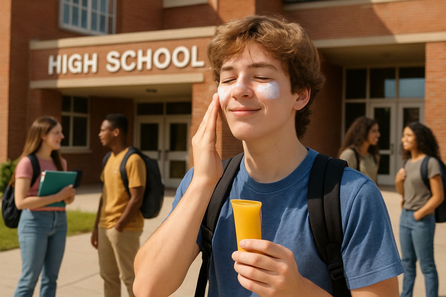 Teen applying sunscreen at school - Beauty tips for teens