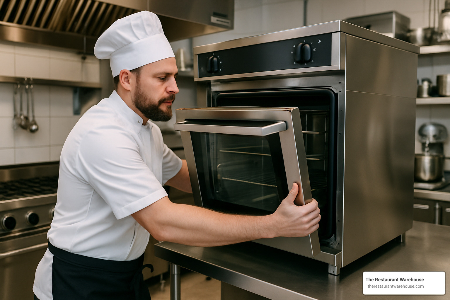 chef installing new commercial oven in restaurant kitchen - restaurant equipment financing