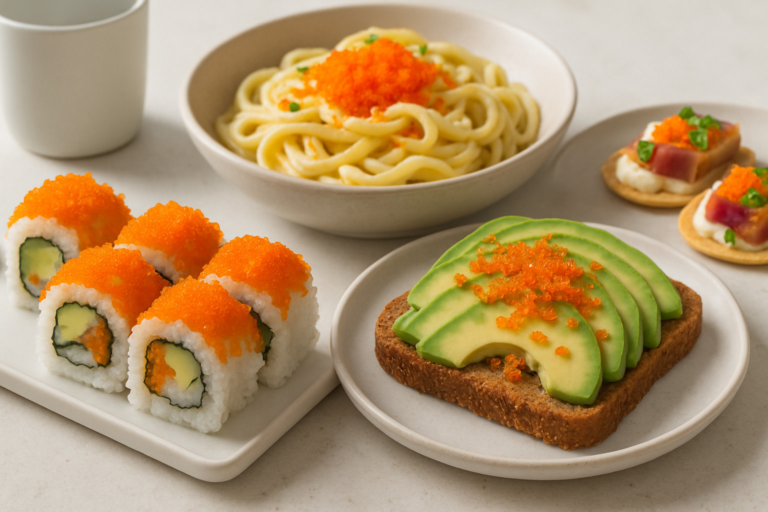 masago on various dishes - masago