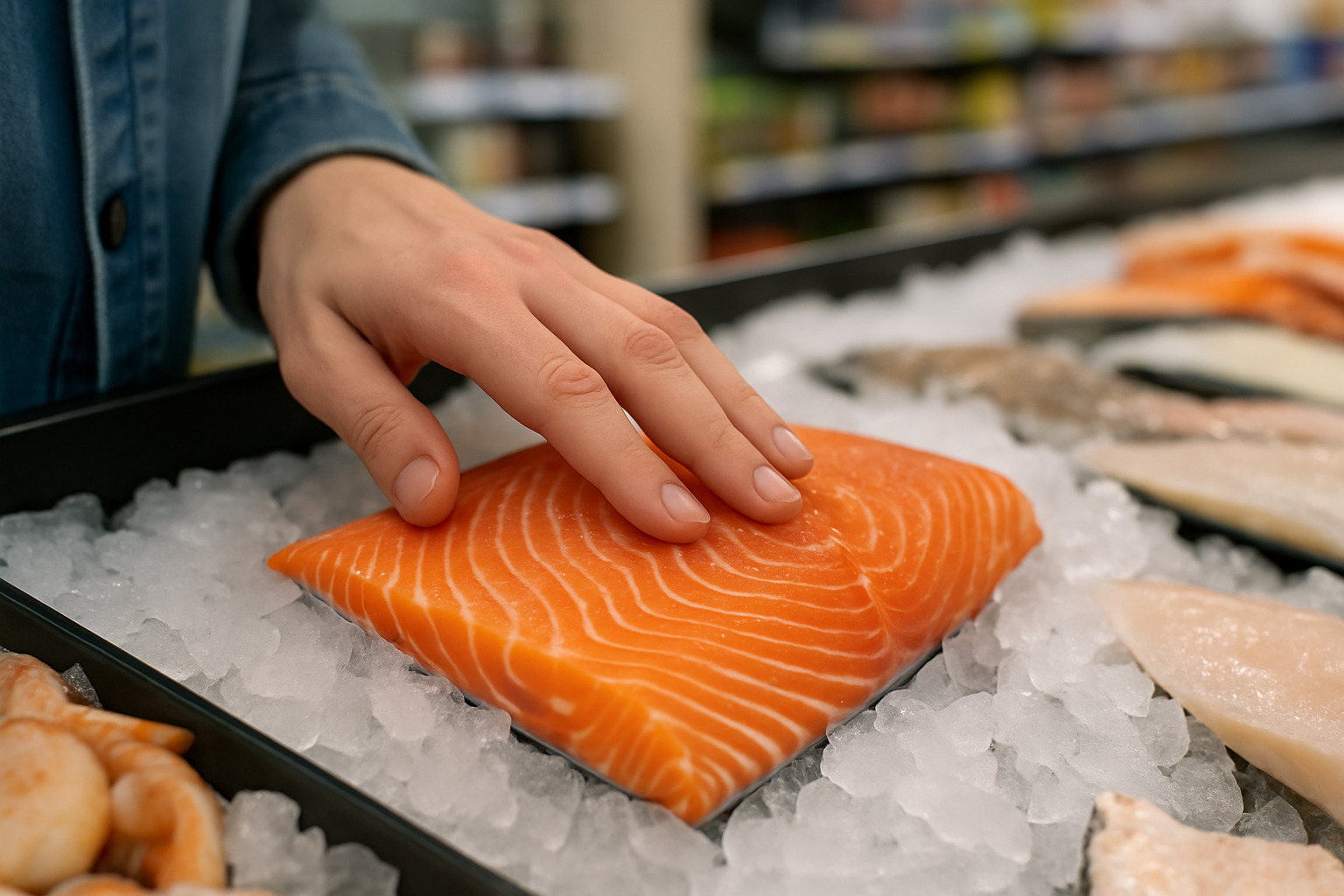 selecting fresh salmon fillet - salmon recipe