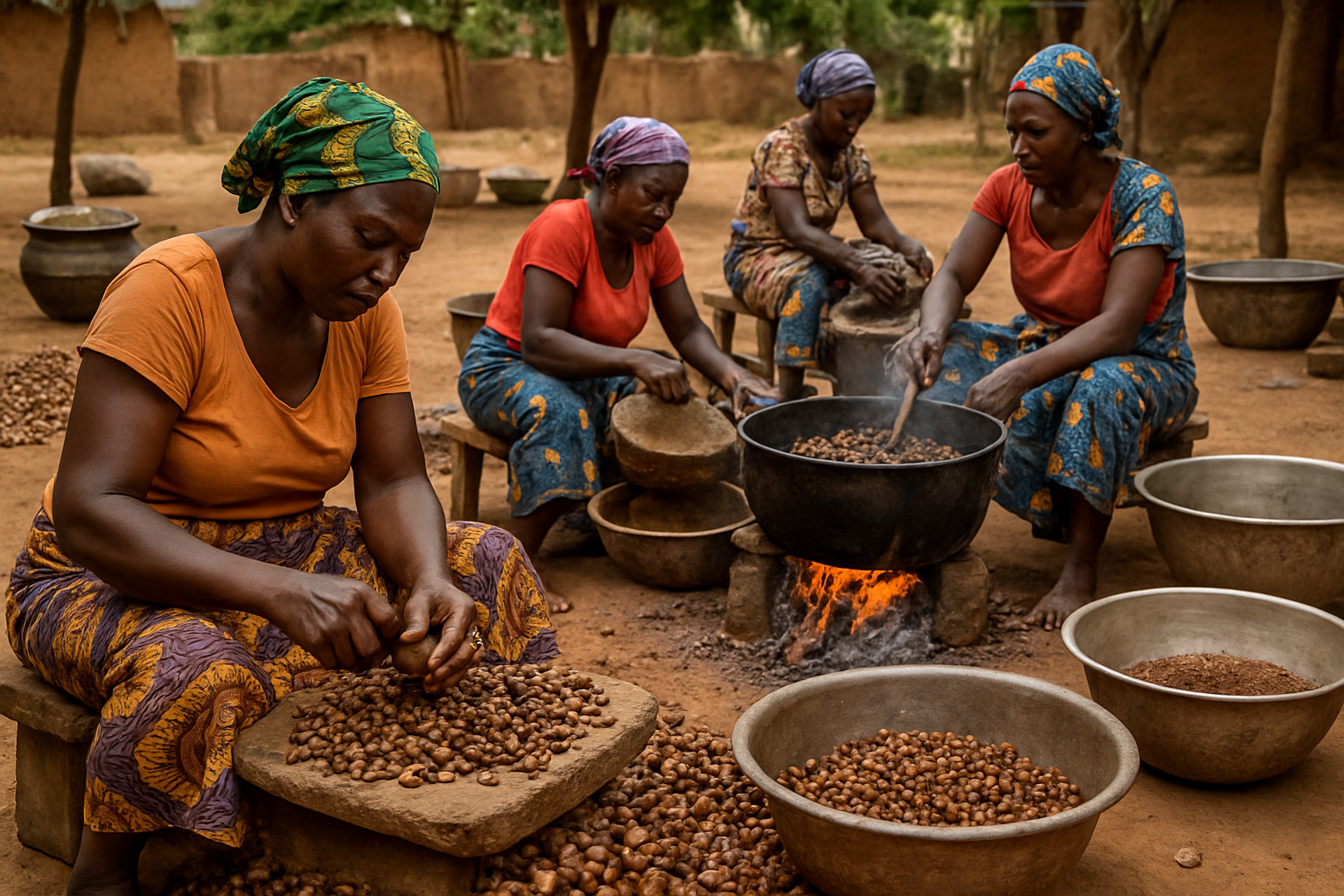 Raw shea nuts being processed by women in Ghana cooperatives - shea moisture Raw shea nuts being processed by women in Ghana cooperatives - shea moisture
