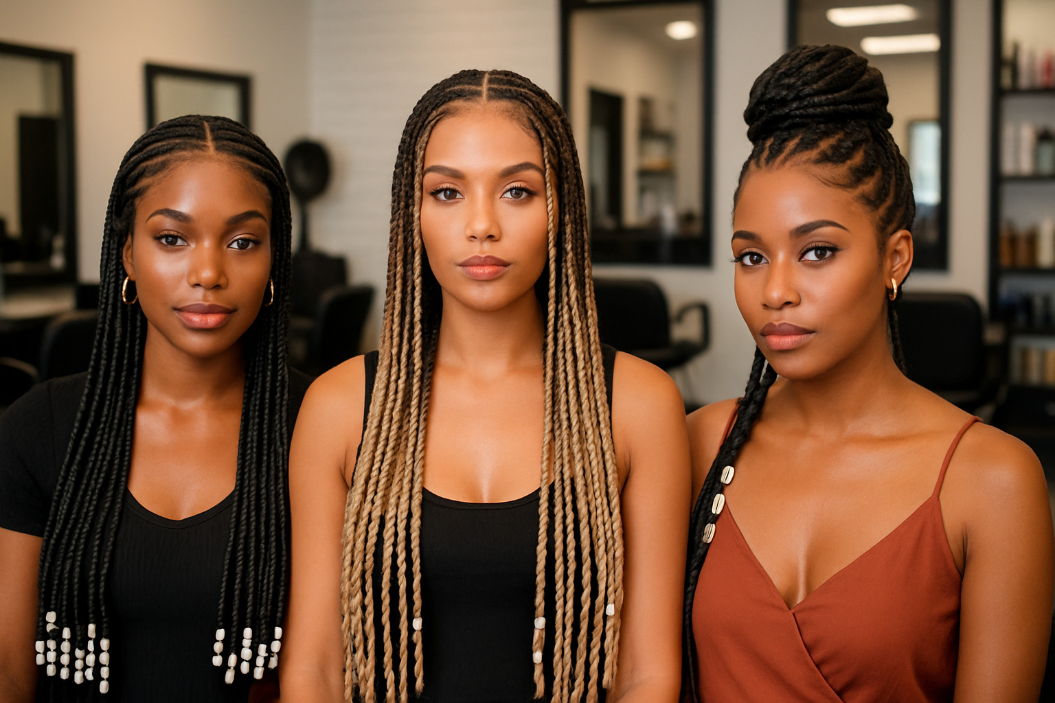 Modern Fulani braid variations including goddess braids, ombre styles, and updos - fulani braids