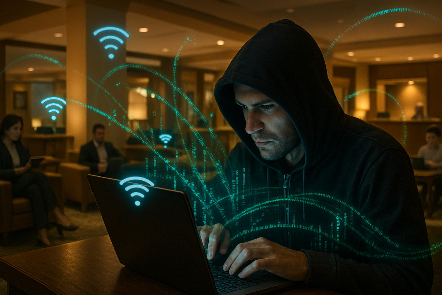 hacker sniffing Wi-Fi data from hotel guests - vpn for hotel wifi