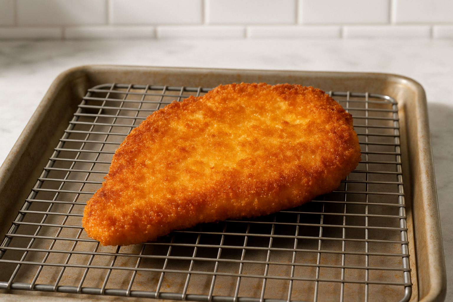 perfectly golden chicken milanese cutlet with ideal crust texture - chicken milanese