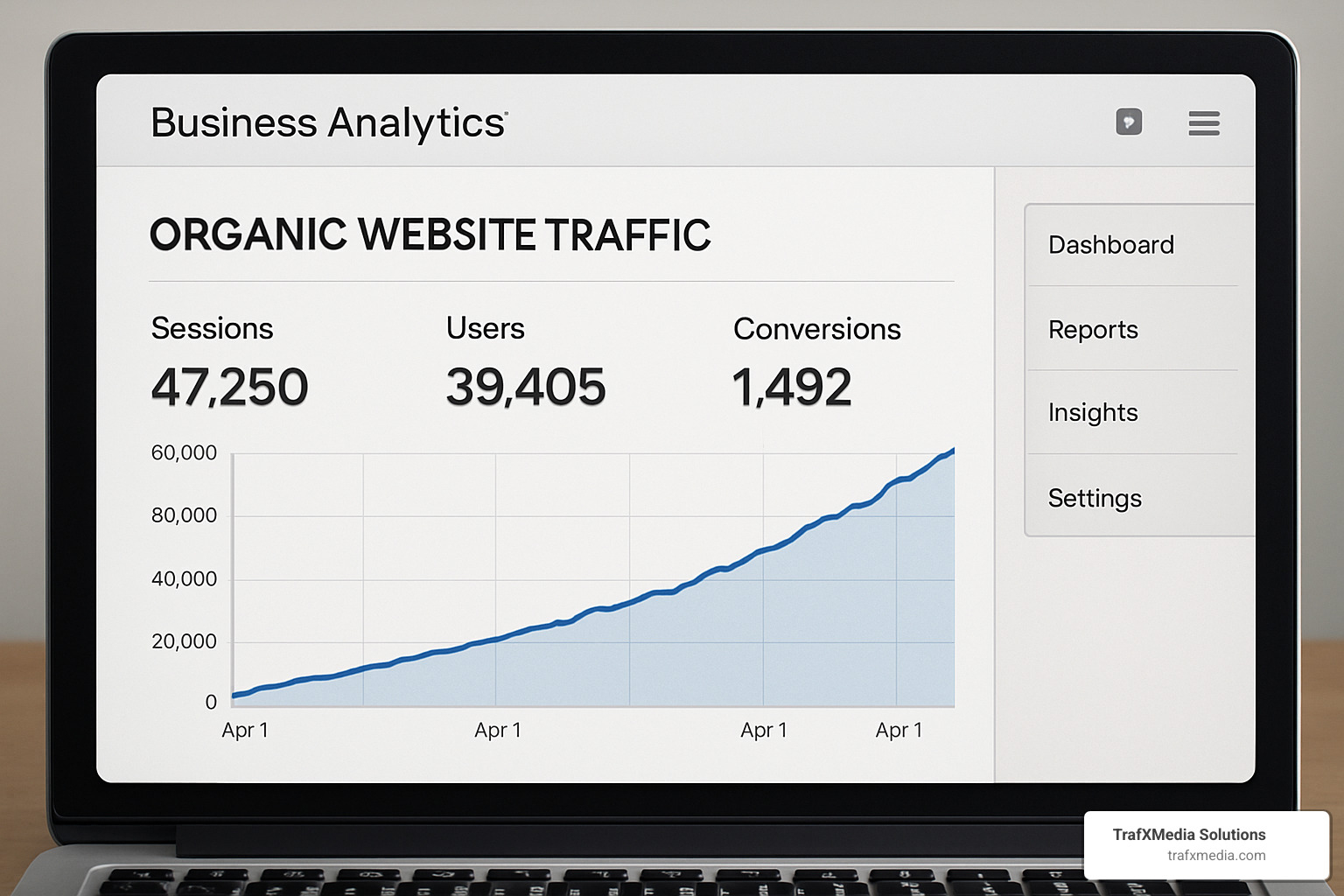 Analytics dashboard screenshot showing organic traffic growth - SEO marketing San Francisco