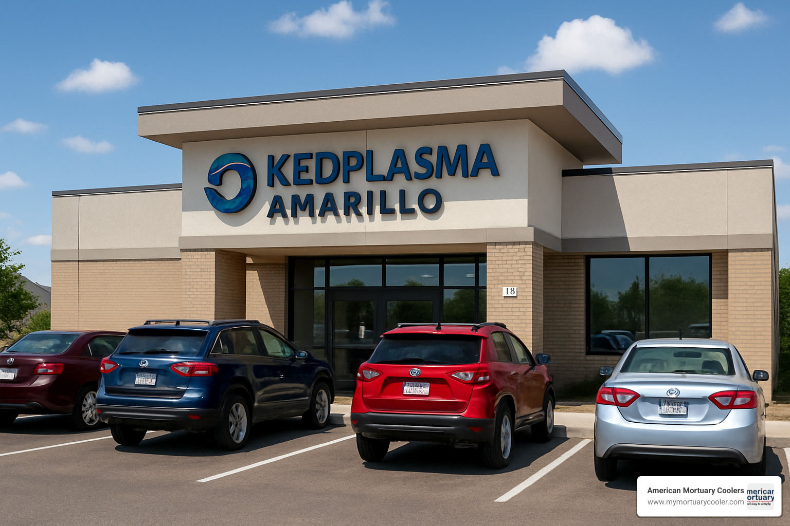 Exterior view of KEDPLASMA Amarillo center showing parking area and building entrance - kedplasma amarillo texas