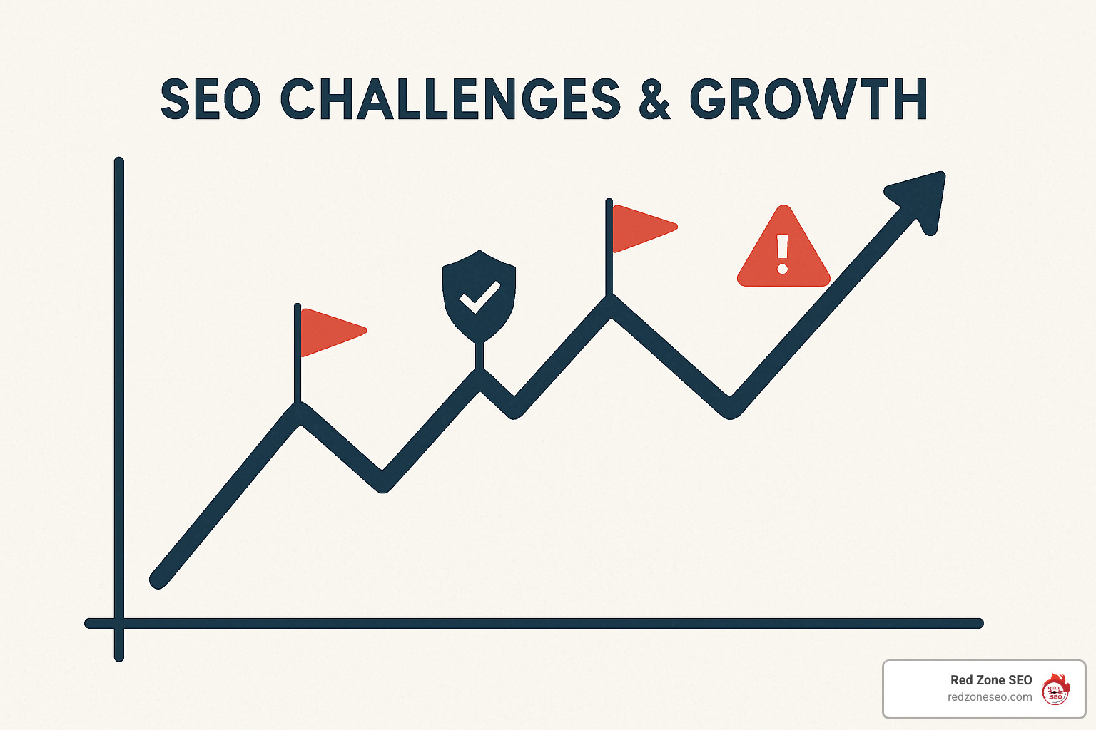 upward trending graph with obstacle markers showing SEO challenges and growth - seo for small business