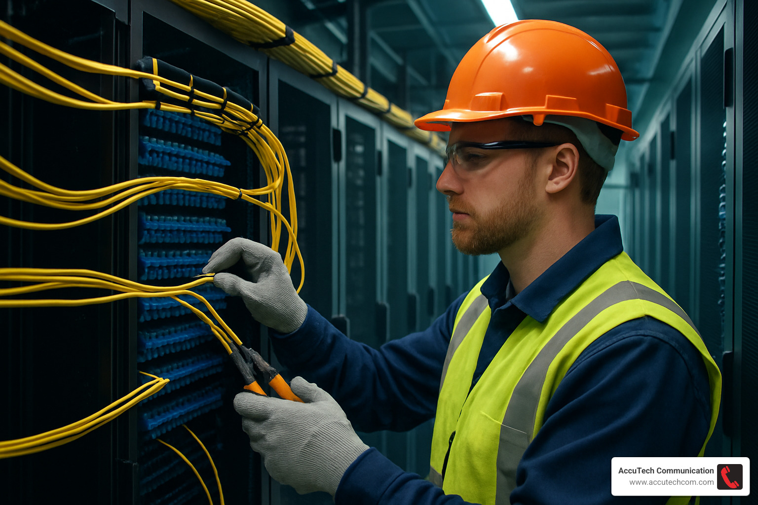 technician installing fiber optic network cable - fiber optic network cable