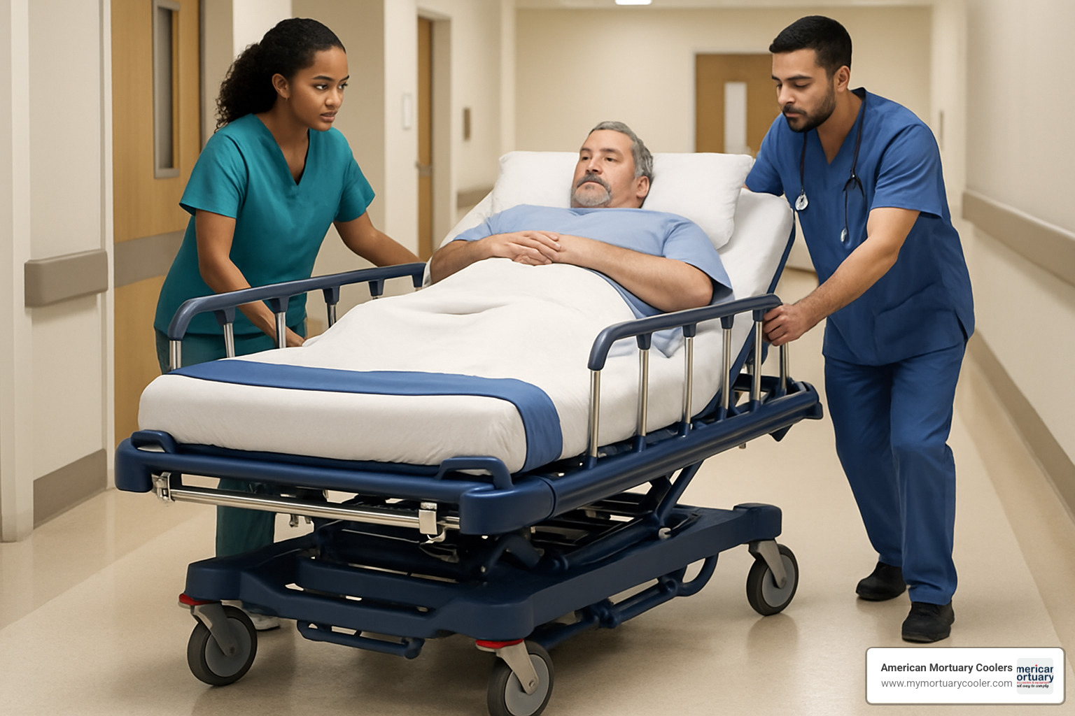 Bariatric medical stretcher showing reinforced wide frame, extra padding, and improved safety features for large patient transport -  Top Choice for medical stretchers