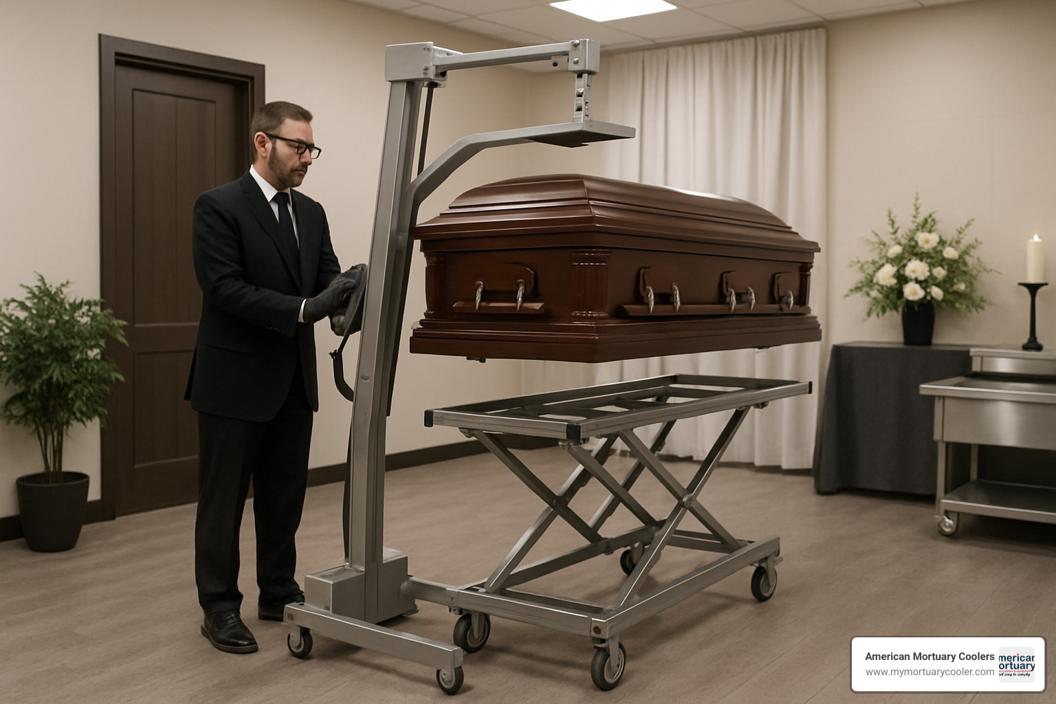 mortuary lift in operation - durable funeral equipment 