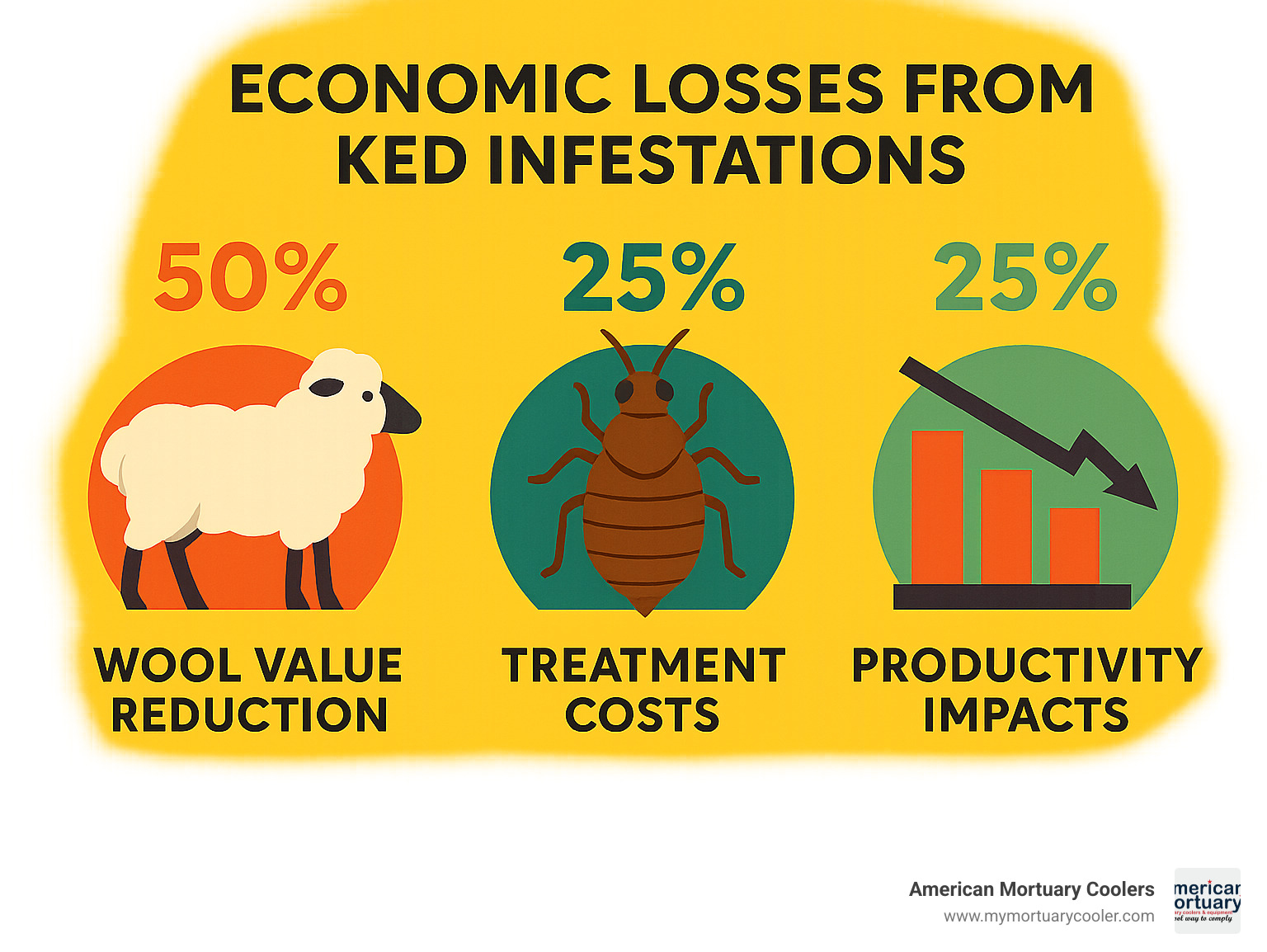Statistical breakdown of economic losses from ked infestations including wool value reduction, treatment costs, and productivity impacts - ked meaning infographic 