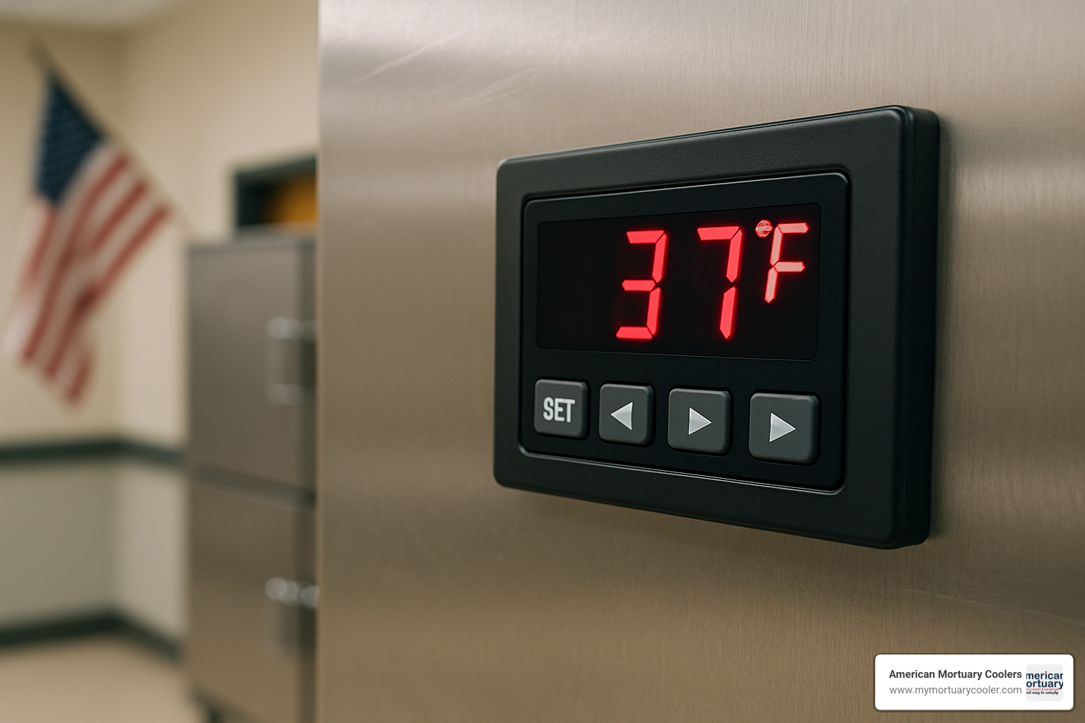 digital temperature controller display showing precise temperature readings and chamber controls - www.mobimortuarycooler.com American mortuary coolers