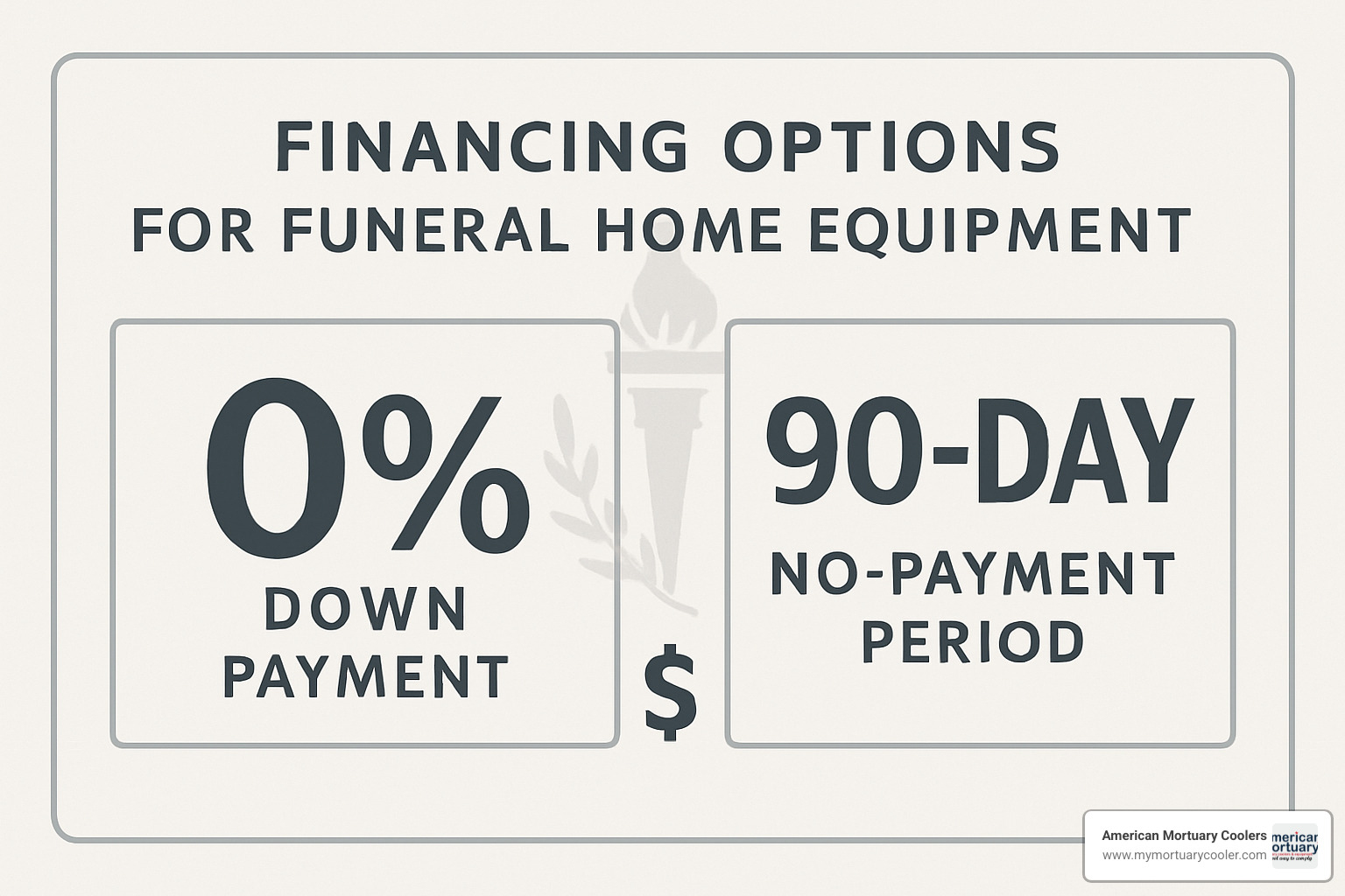Chart showing financing options with 0% down payment plans and 90-day no-payment periods - 4 body cooler for funeral home 