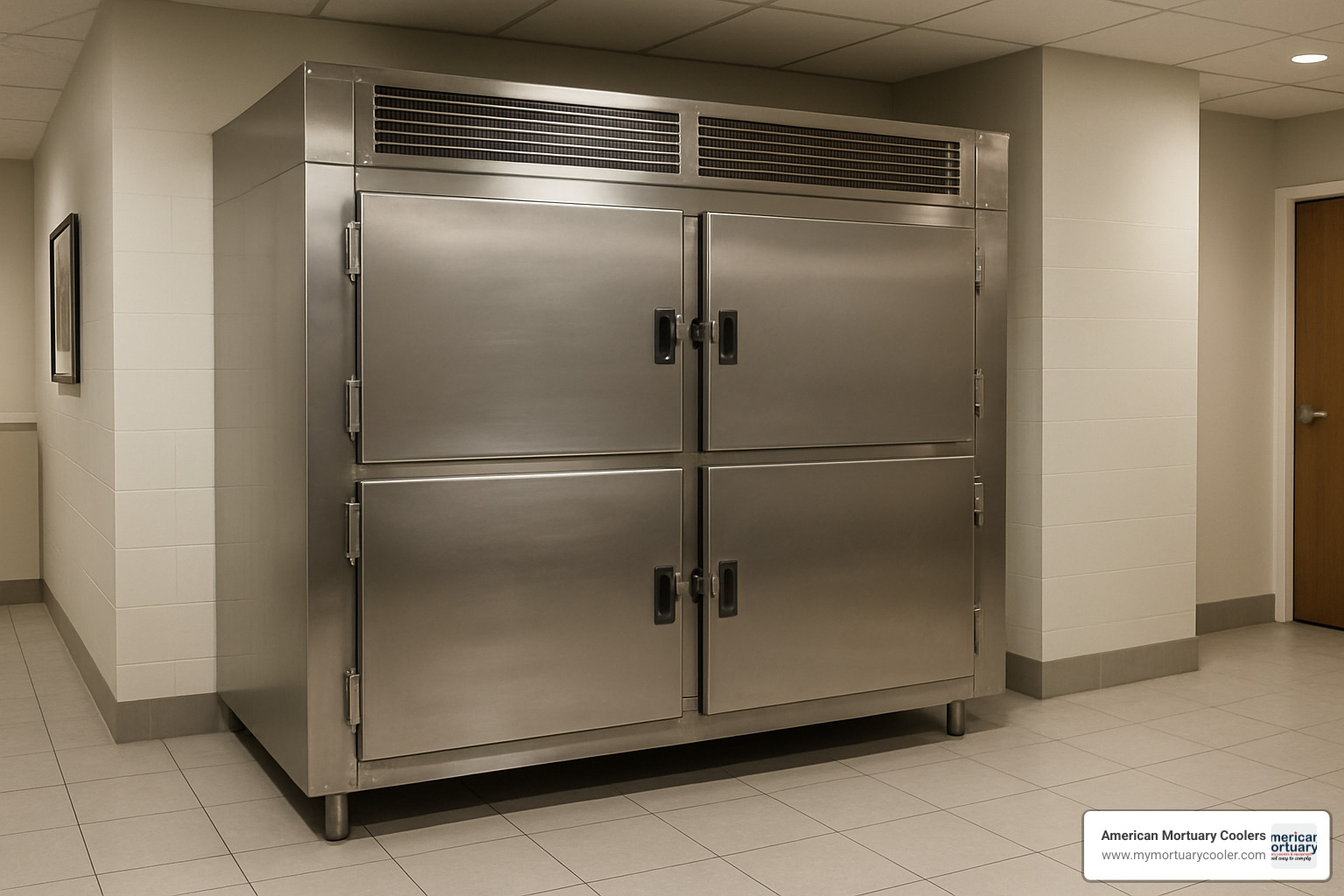 Installed 4-body mortuary cooler in professional funeral home setting - 4 body cooler for funeral home 