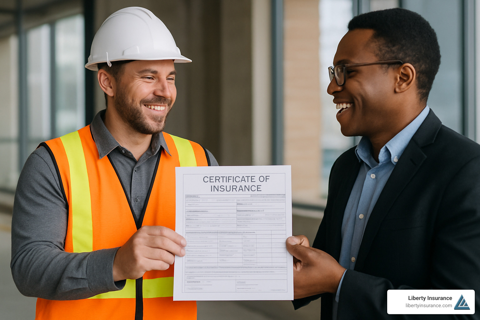 e0ffc43baf464834bd61bc8a18569ee5c16cb8c6 NJ General Contractor Insurance Made Easy (No Hard Hats Required) Get General contractor insurance NJ explained—coverages, costs, laws, tips, and easy compliance for contractors. Protect your business today! Contractor handing over certificate of insurance to client - General contractor insurance NJ