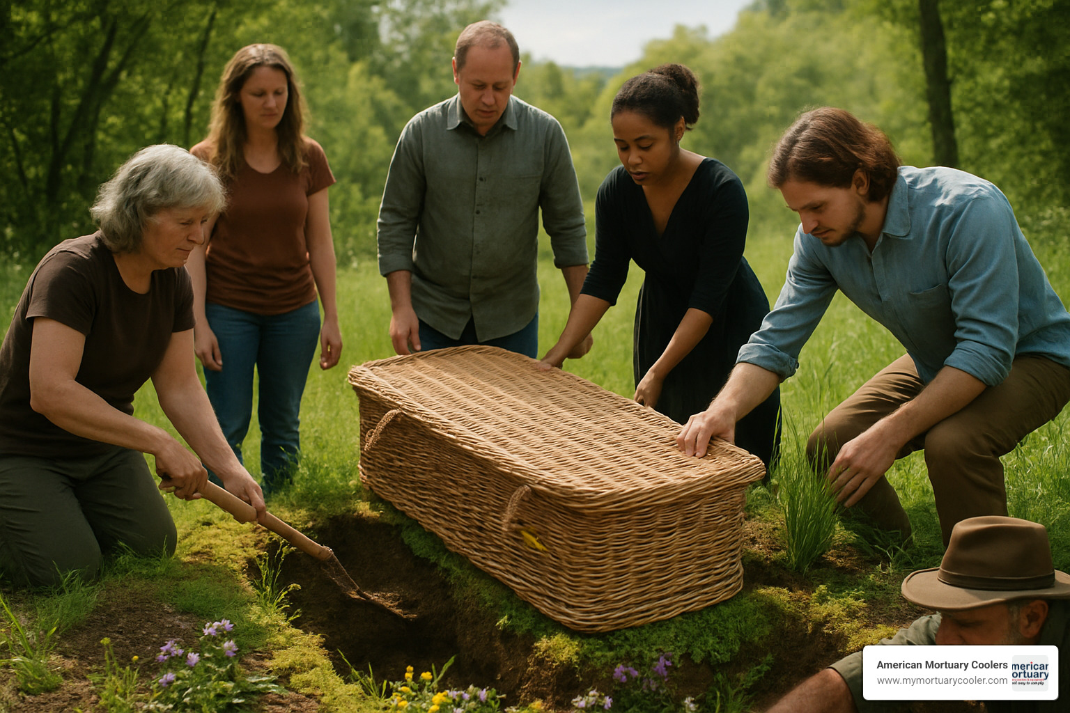 Families participating in a green burial ceremony, showing the hands-on, healing nature of the process - green burial Tennessee