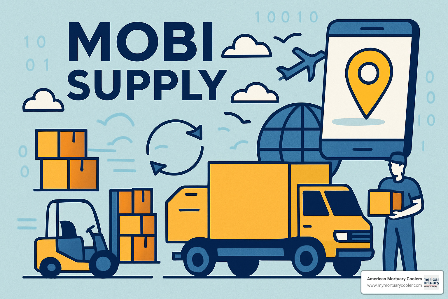 Multi-industry applications showing Mobi Supply equipment in healthcare facilities, funeral homes, logistics centers, and remote power installations - Mobi Supply