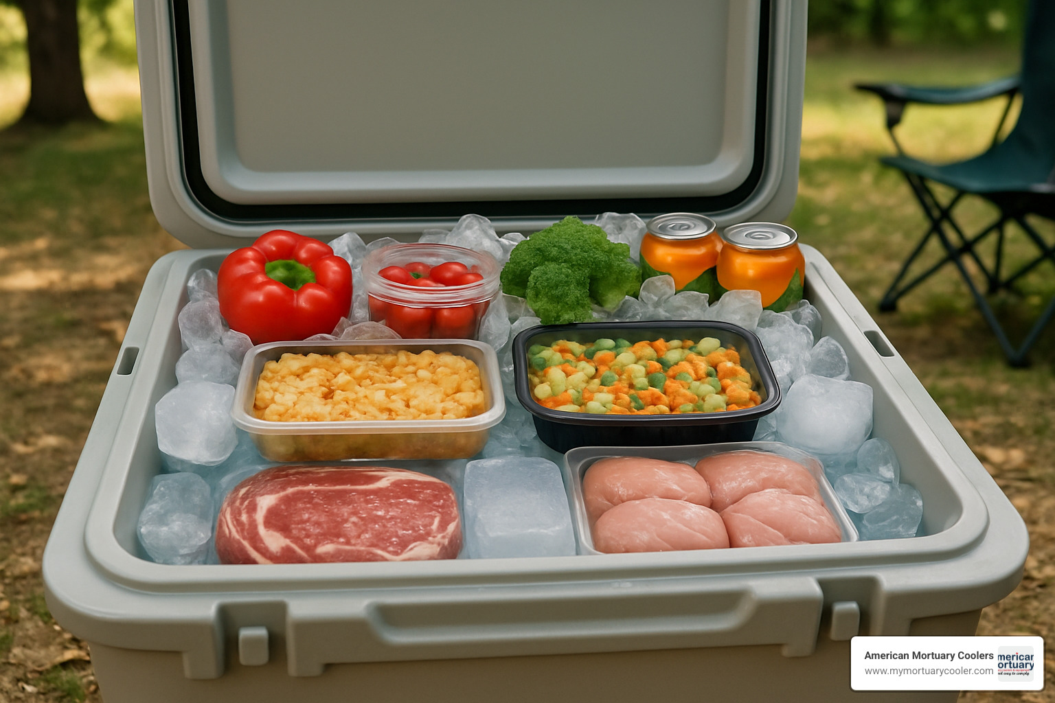cooler packed with ice and food in organized layers - How to buy cooler