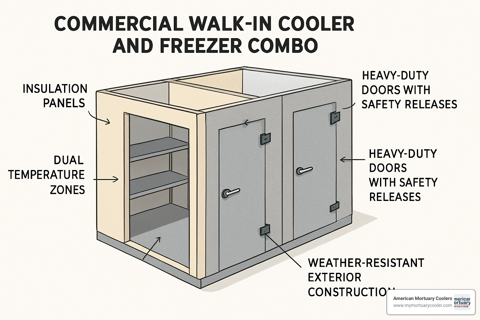 walk in cooler and freezer combo features diagram - walk in cooler and freezer combo