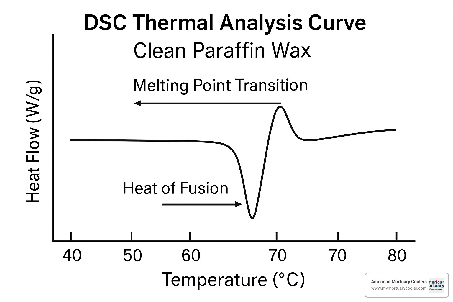 DSC thermal analysis curve showing melting point transition and heat of fusion for clean paraffin wax - clean paraffin wax