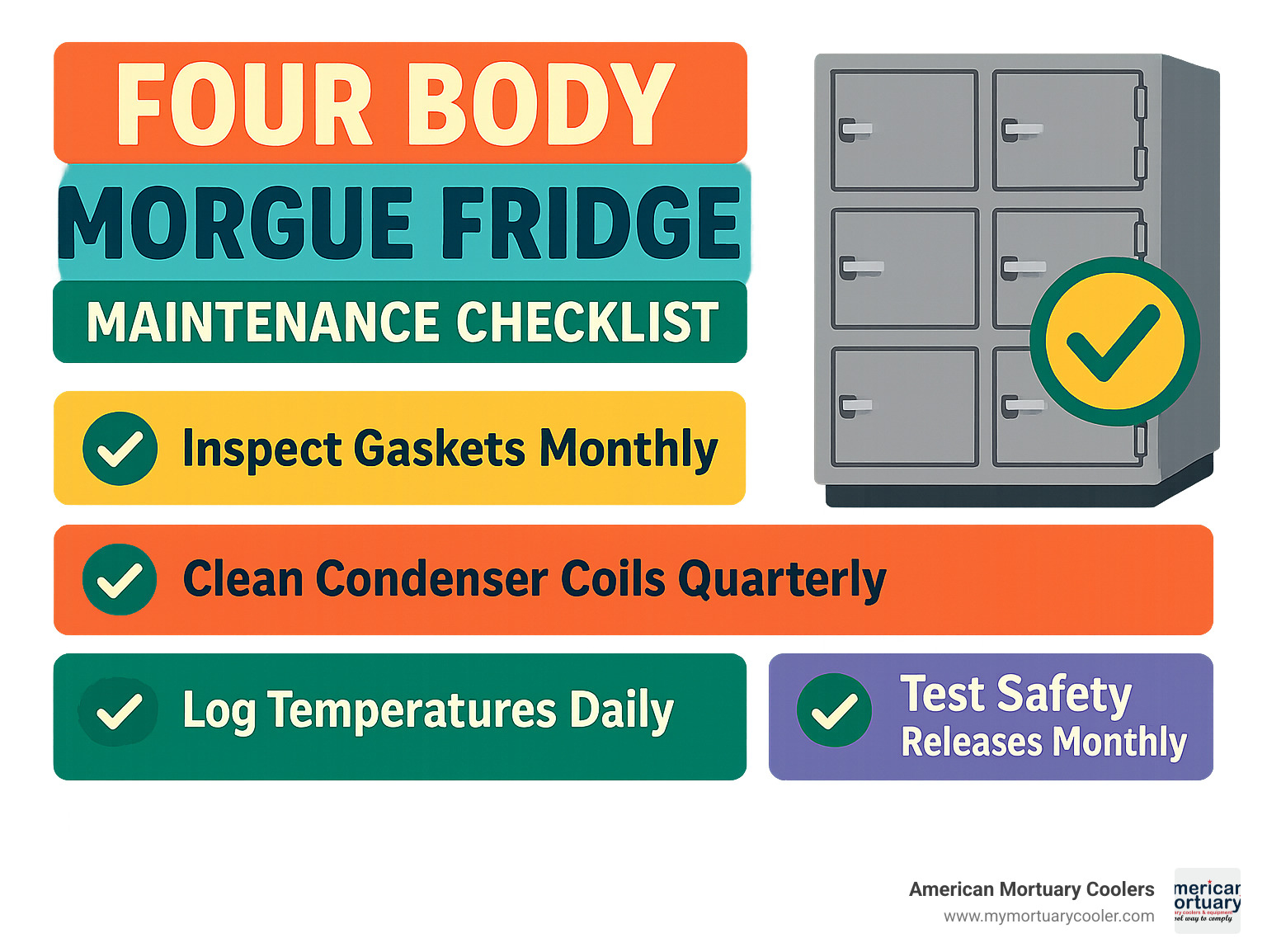 Four body morgue fridge maintenance checklist infographic - Four Body Morgue Fridge infographic 