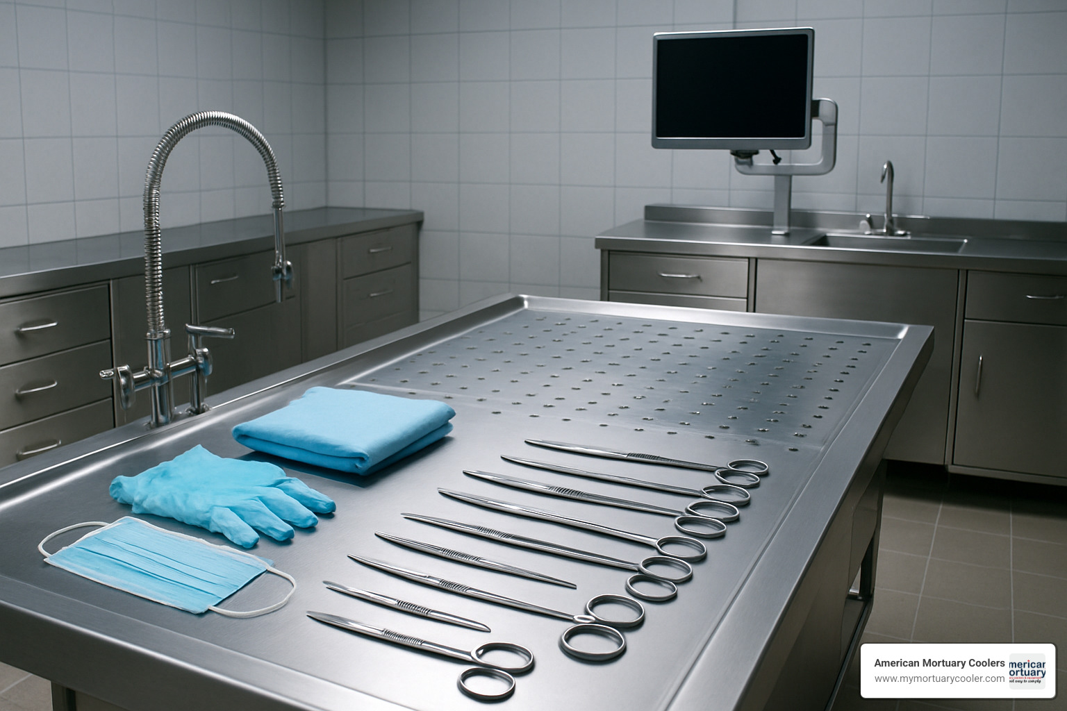 autopsy table setup - forensic morgue technician