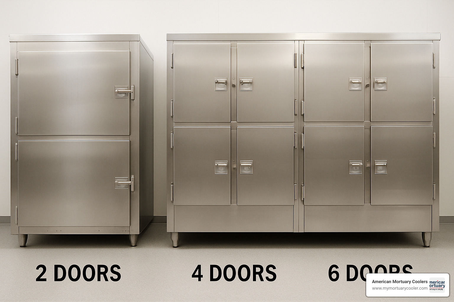 comparison of 2-door, 4-door, and 6-door mortuary cabinet configurations - mortuary dead body chamber doors