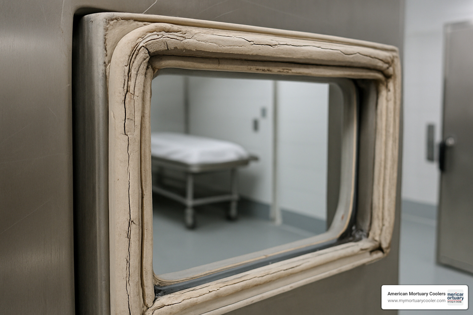 damaged door gasket showing wear and tear - mortuary cold room doors service maintenance