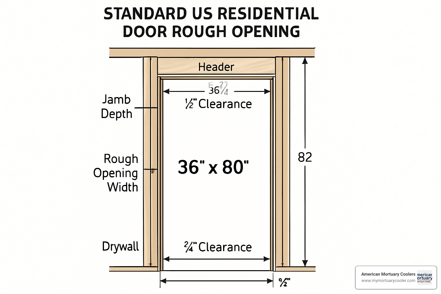 rough opening diagram showing framing, header, and clearance measurements - what's standard door size