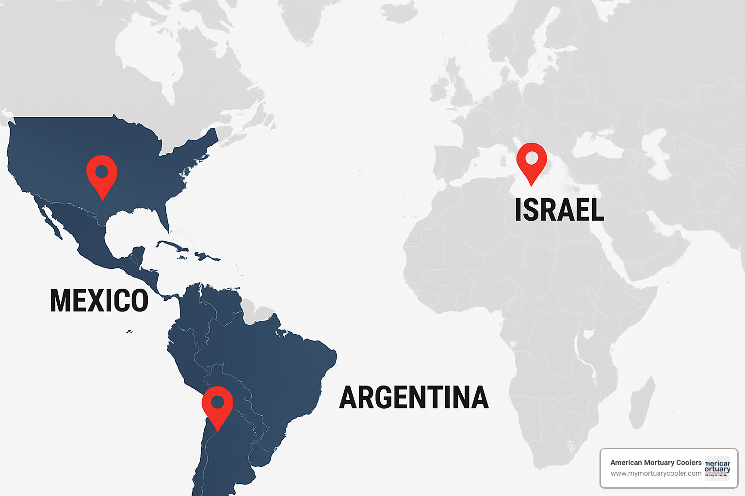Map showing locations of documented baby morgue freezer survival cases worldwide, highlighting Mexico, Argentina, and Israel - baby morgue freezer