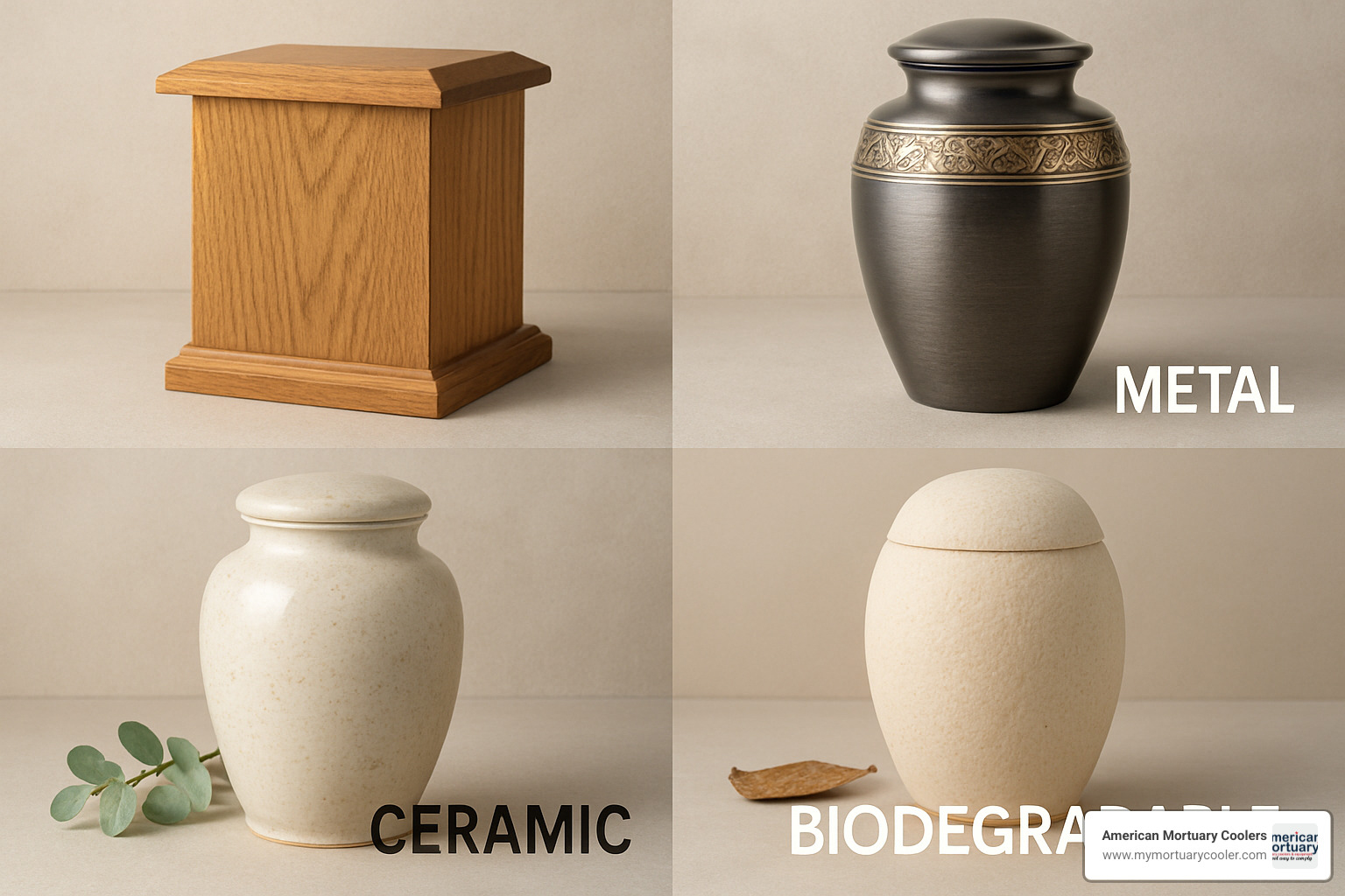cremation urn materials collage - cremation urns for sale