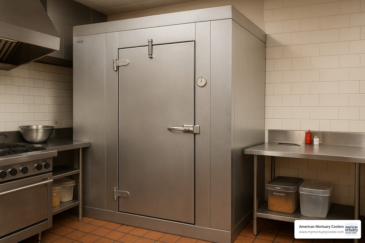 6x8 walk-in cooler installed in a small café kitchen - walk in cooler 6x8
