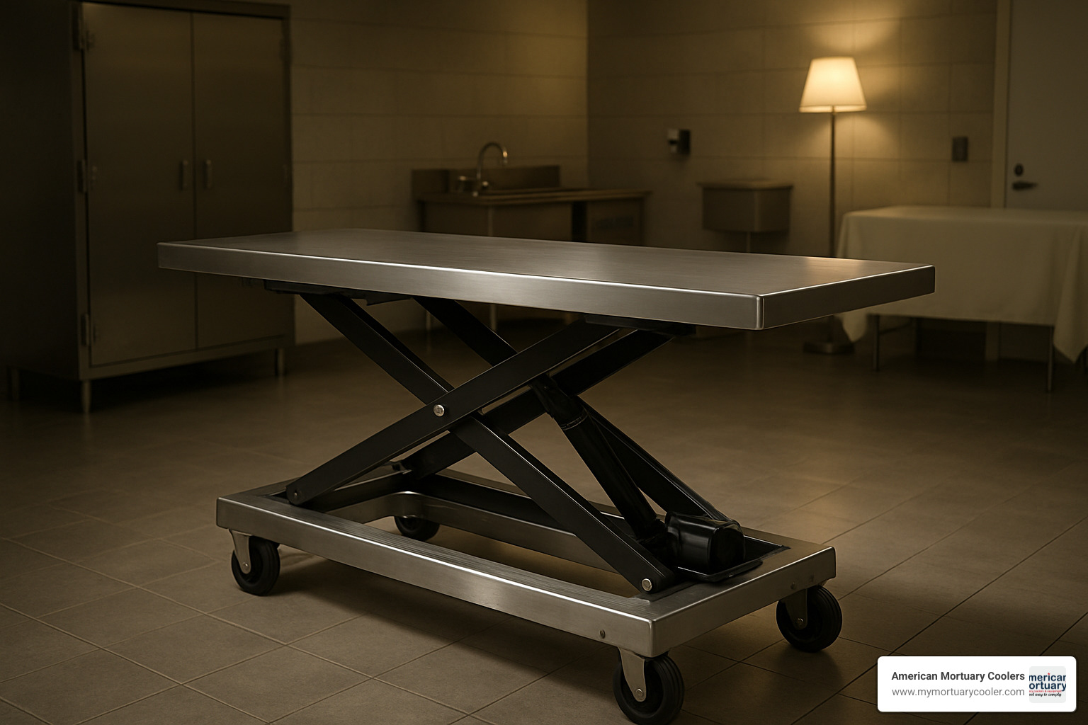 hydraulic scissor lift in mortuary setting - casket lifting device