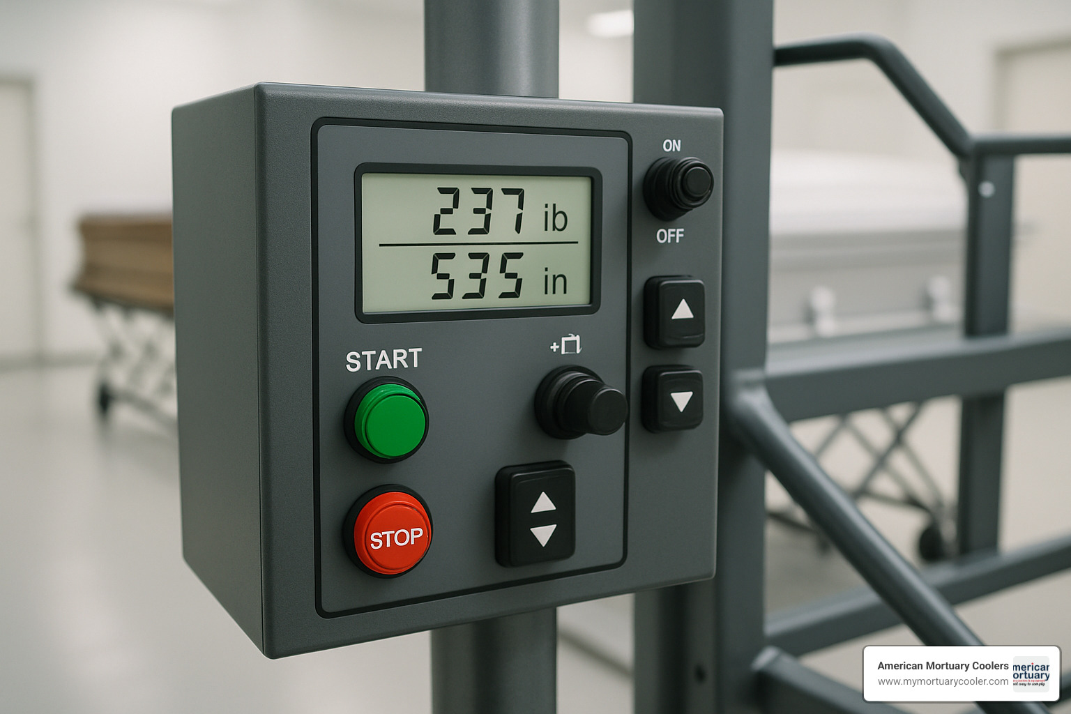 control panel and specifications display - casket lifting device