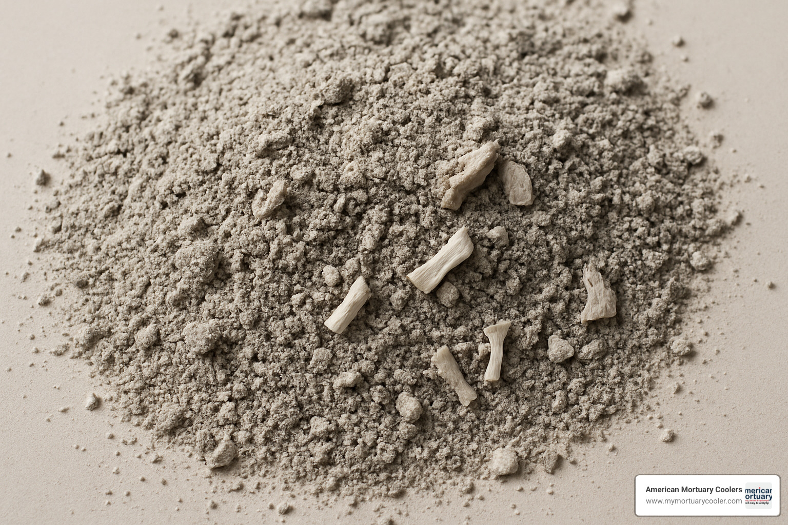 close-up view of human ashes showing their sand-like texture and pale grey color - human ashes