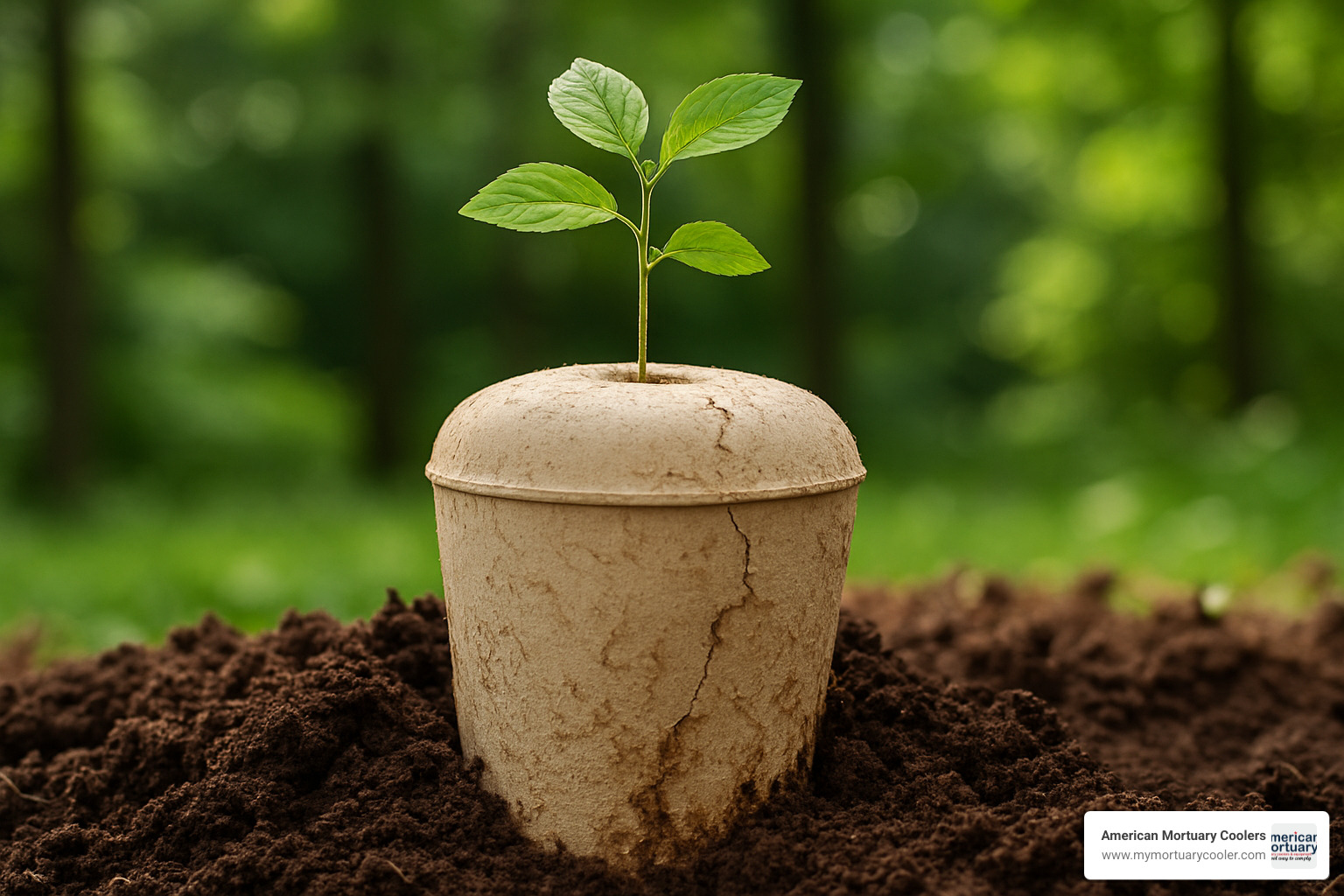 biodegradable urn being planted in soil with tree seedling, showing the natural decomposition process - human ashes