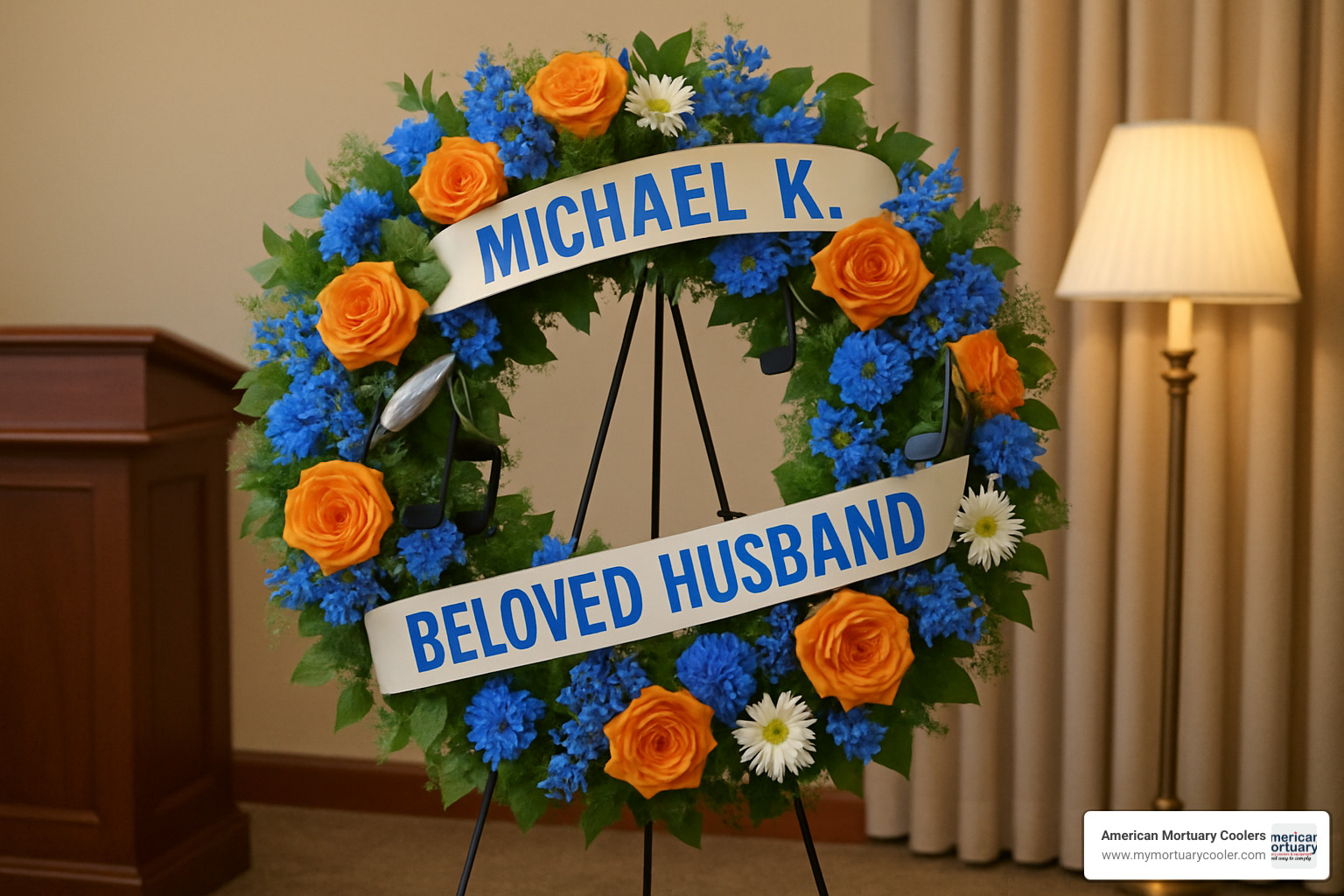 personalized funeral wreath with custom elements - funeral flower supplies