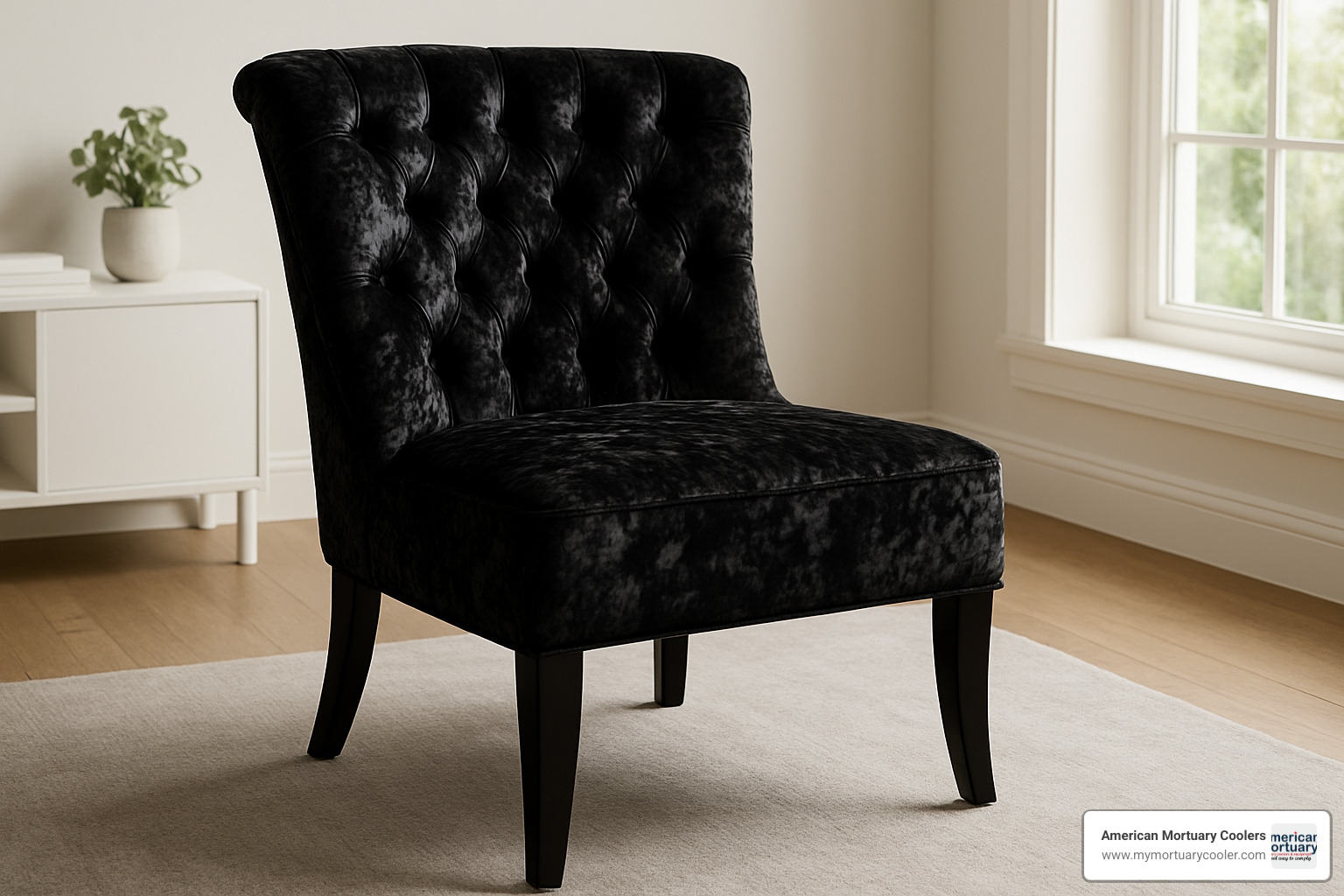 neat upholstered chair featuring black crushed velvet - black crushed velvet