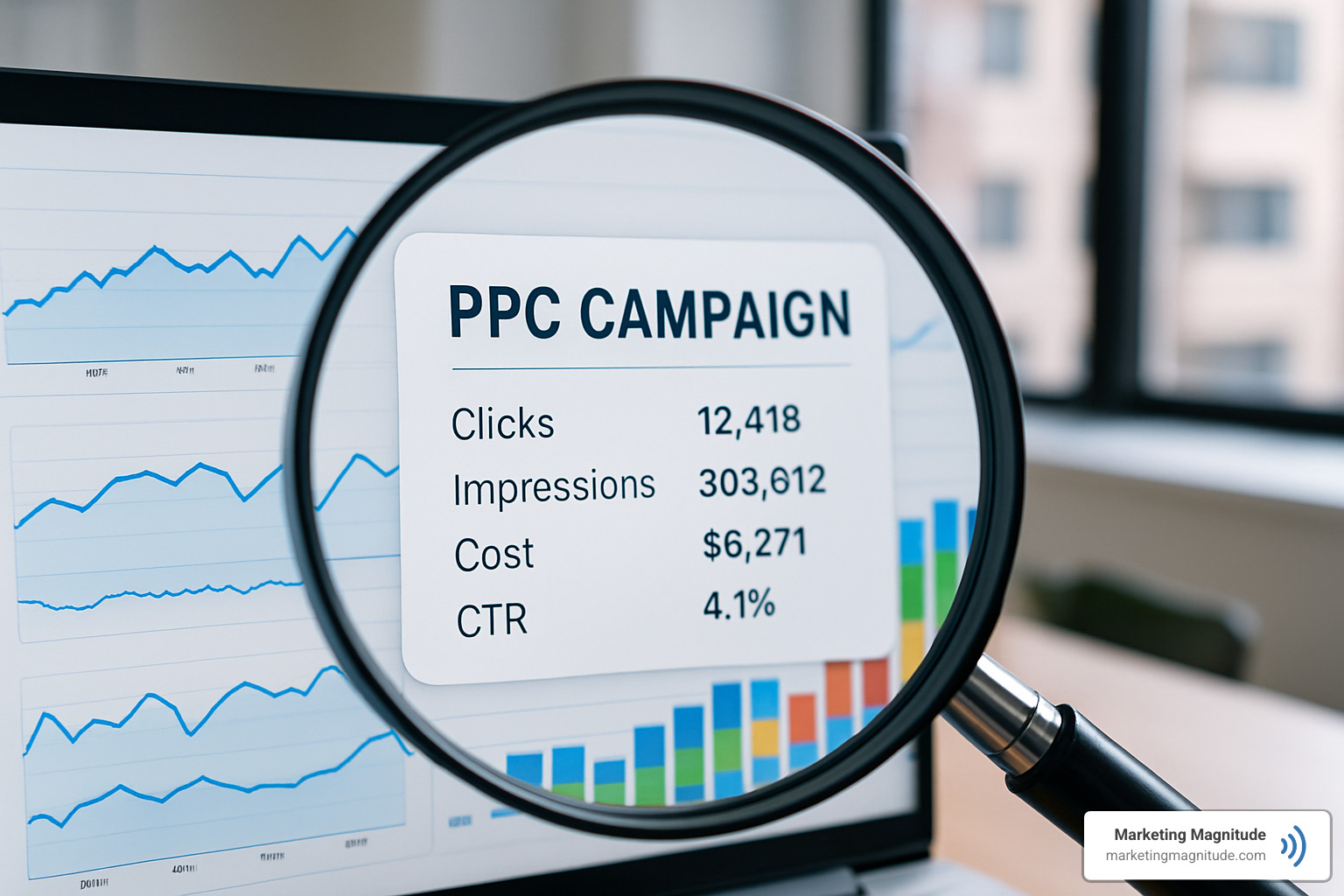Magnifying glass examining PPC campaign metrics and performance data - should i hire someone to manage my ppc campaign Magnifying glass examining PPC campaign metrics and performance data - should i hire someone to manage my ppc campaign