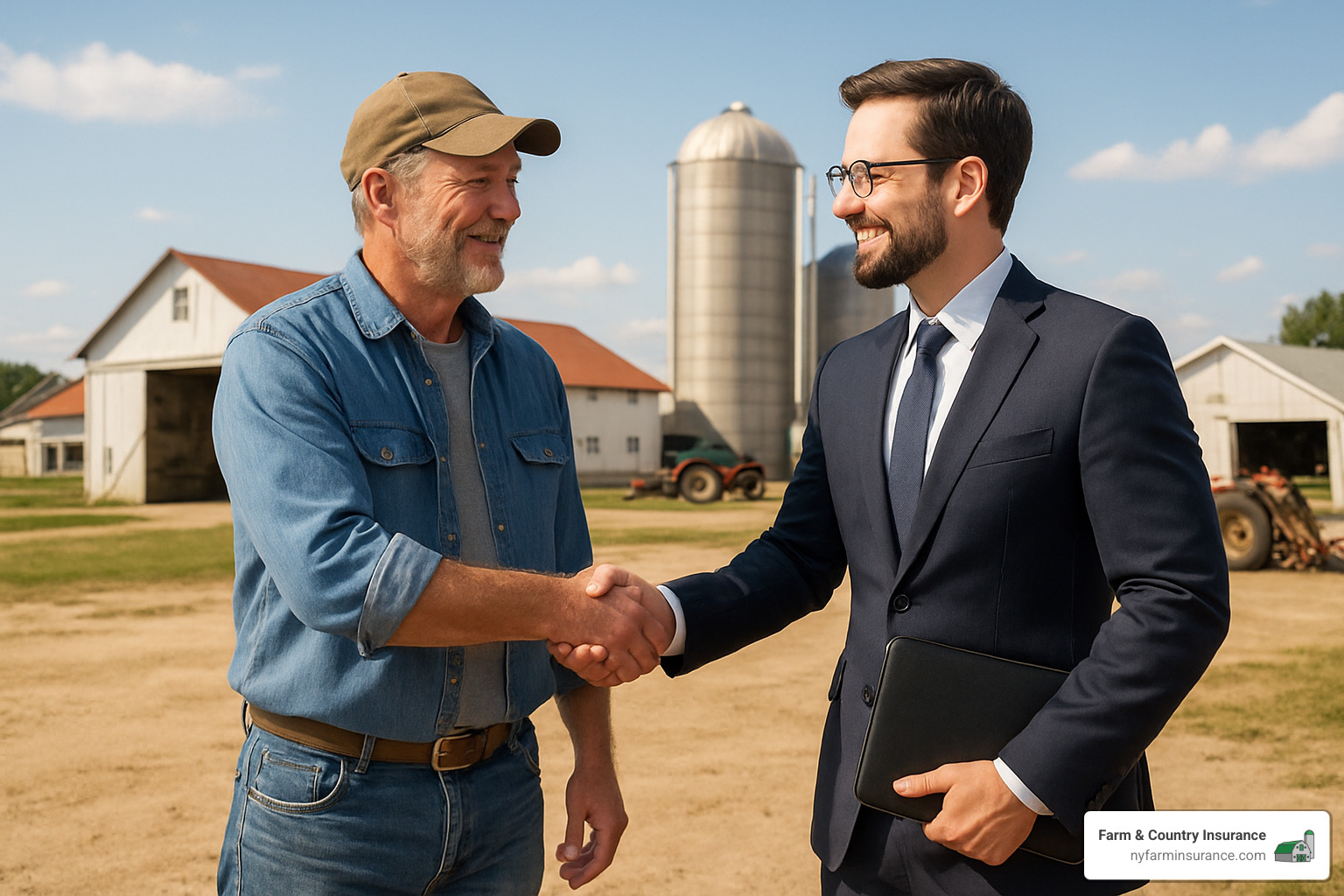 41f5e6394e6aabdb877c6b677216090c641c4386 Don't Get Caught in the Weeds—Best Farm Liability Insurance Companies Reviewed Compare top farm liability insurance companies, uncover coverage gaps, and find the best protection for your farm operations today. Farmer shaking hands with insurance advisor in front of modern farm operation - farm liability insurance companies