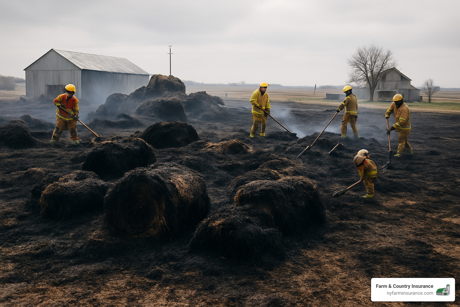 eab729fbca34e3773c3ae4ca59061a4ab76b8ea4 Don't Get Caught in the Weeds—Best Farm Liability Insurance Companies Reviewed Compare top farm liability insurance companies, uncover coverage gaps, and find the best protection for your farm operations today. Aftermath of a hay stack fire showing the extensive damage and cleanup required - farm liability insurance companies