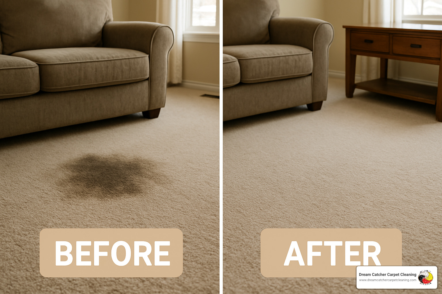 Enzyme cleaner working on carpet stain with before and after comparison - natural pet stain remover carpet cleaner