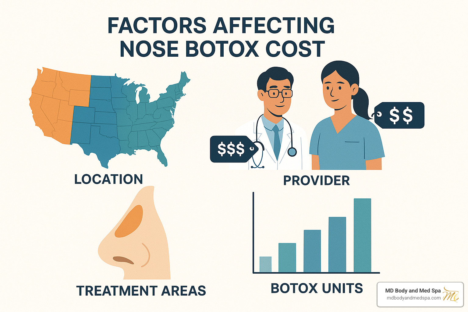 factors affecting nose botox cost including location, provider experience, treatment complexity, and unit requirements - nose botox cost