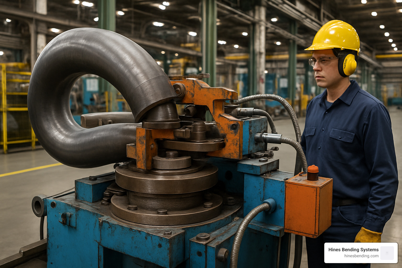 Heavy-duty industrial pipe bender in operation - industrial pipe benders