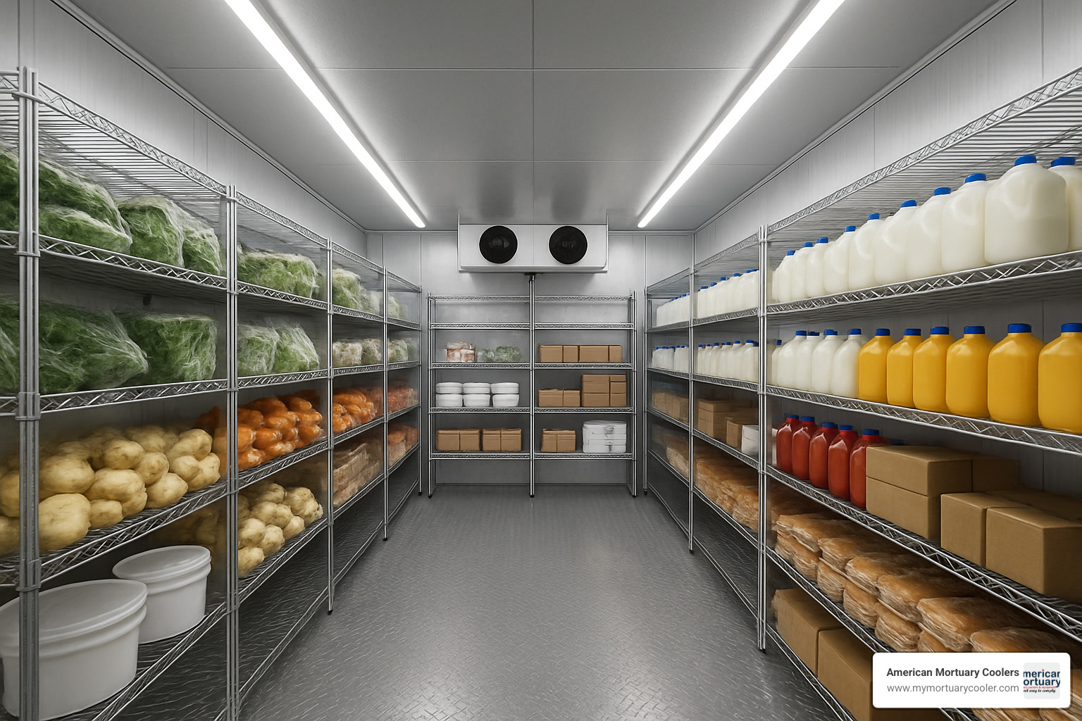 modern LED-lit walk-in cooler showing proper illumination - the lighting required in the walk in cooler