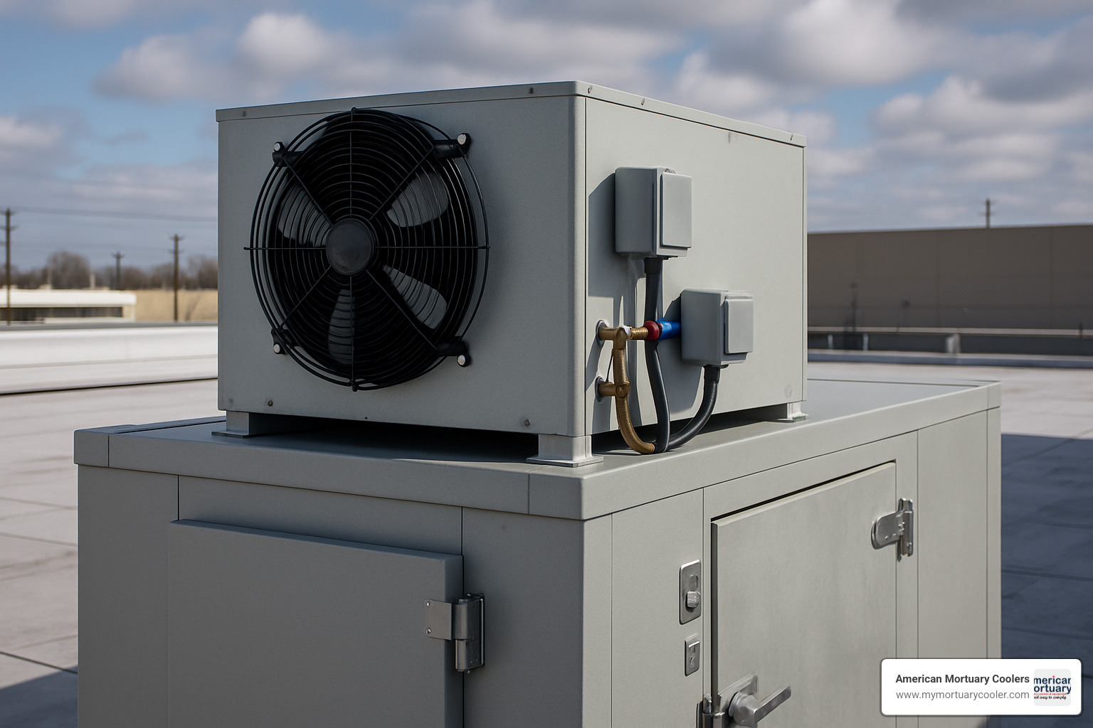 Penthouse refrigeration system mounted on walk-in cooler roof showing integrated design and service access points - walk in cooler quotes