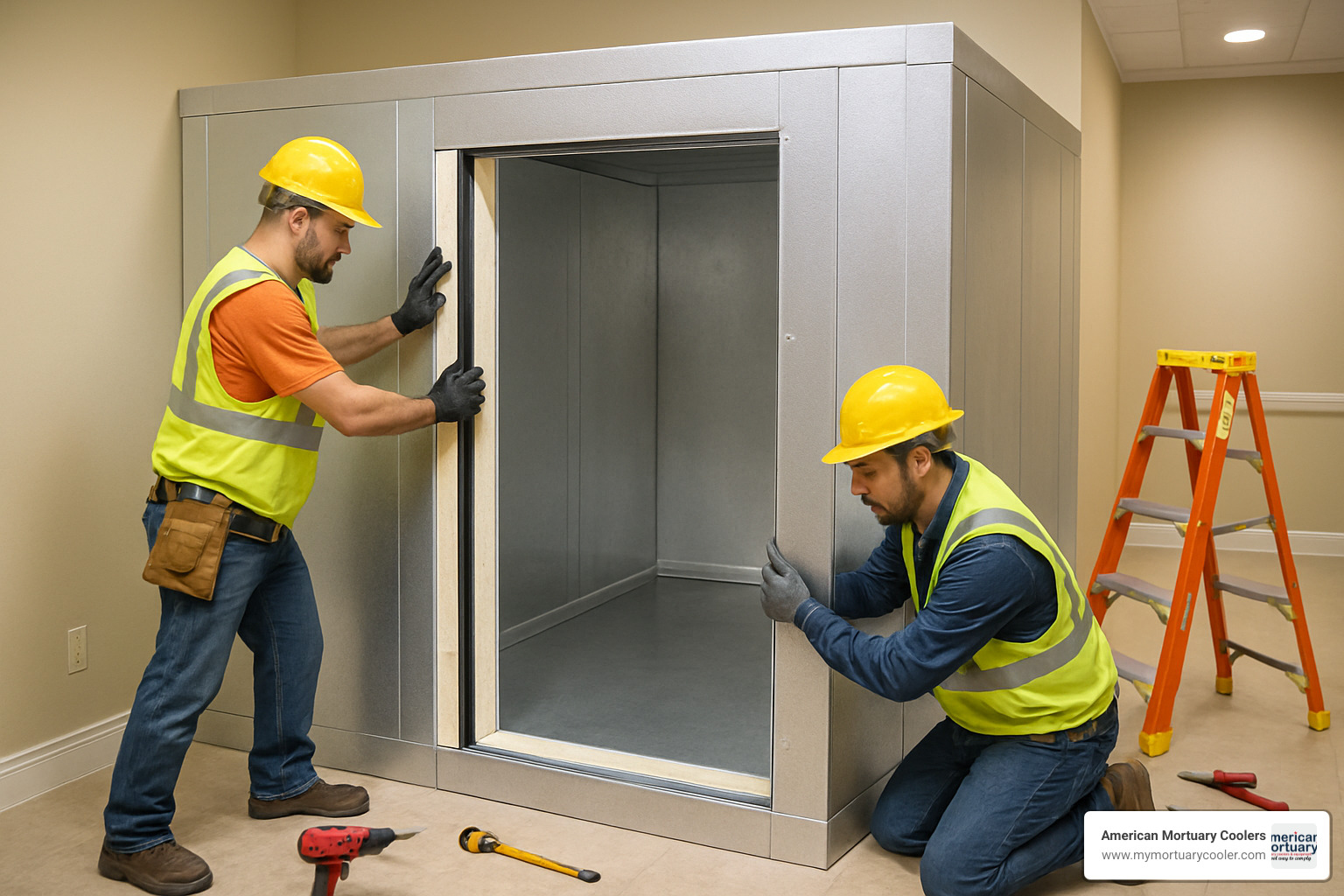 On-site panel assembly process - 4 body cooler for funeral homes