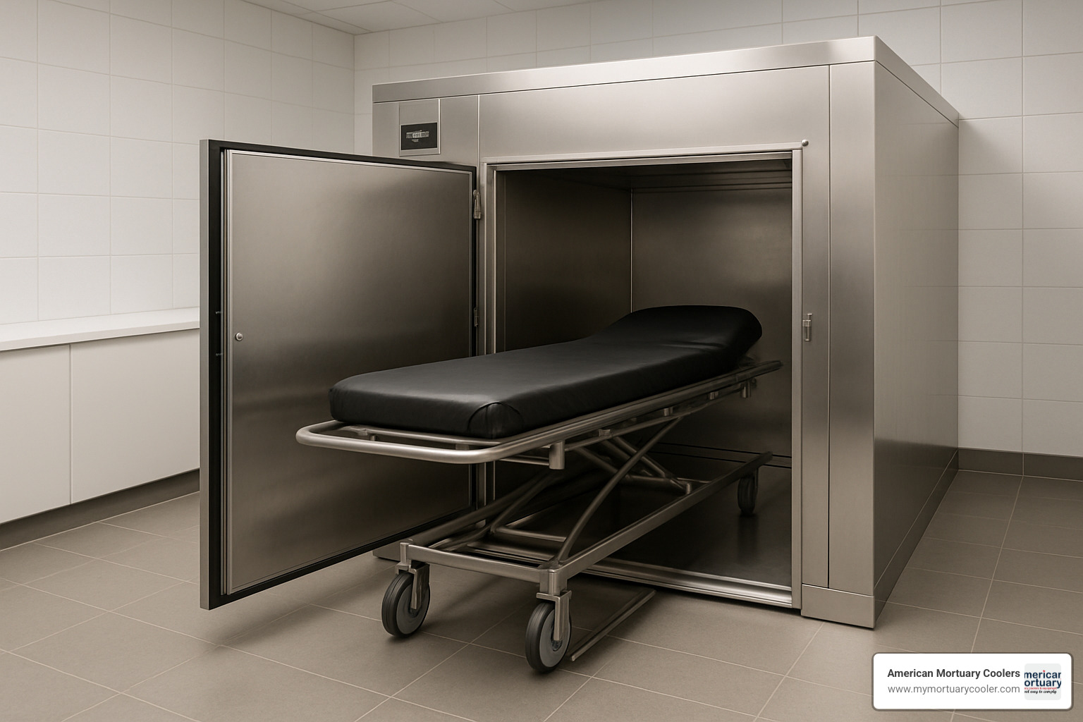 Modern mortuary cooler with roll-in capabilities - Affordable Funeral Supplies & Mortuary Equipment