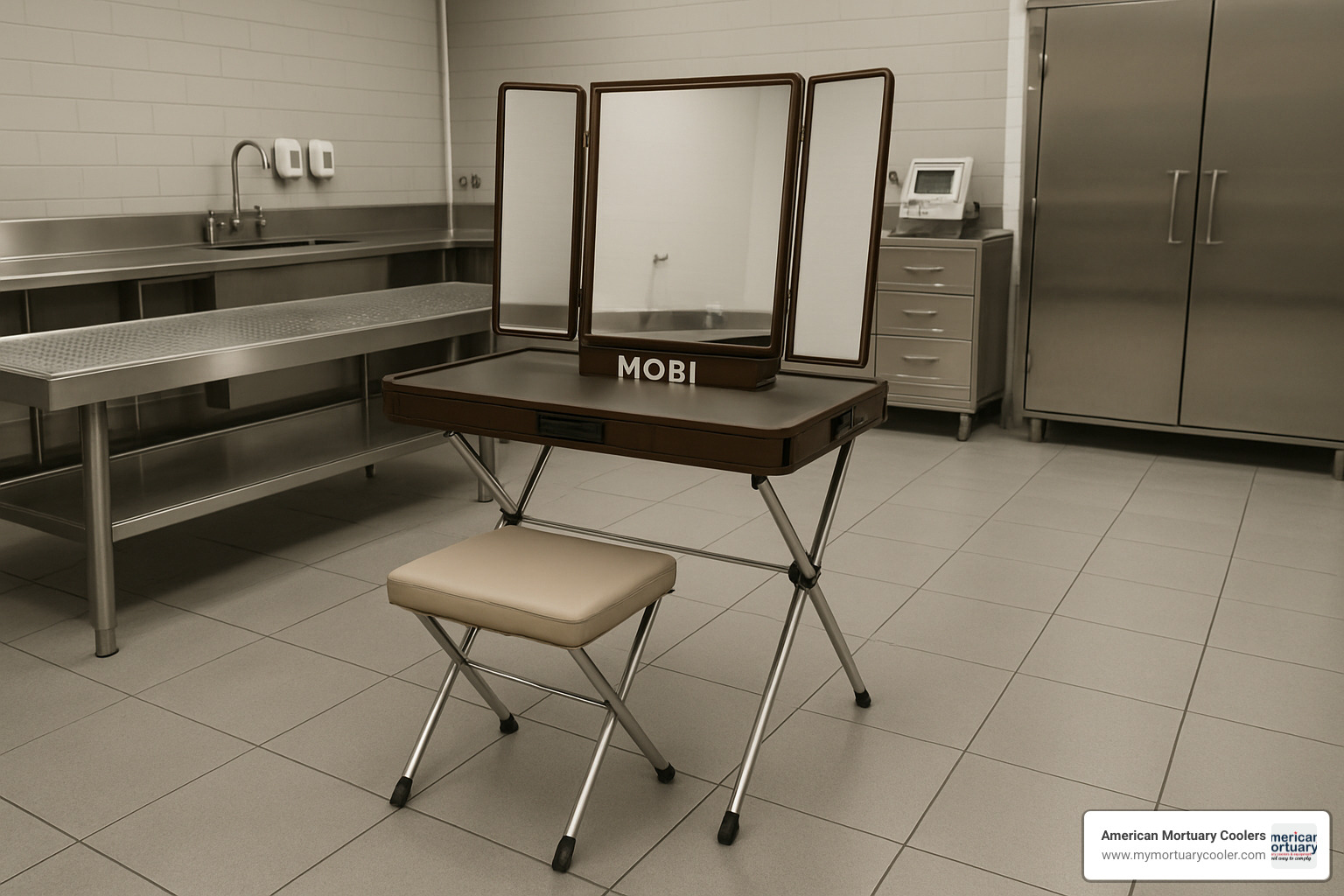 MOBI folding dressing table in prep room setting - shein embalming table